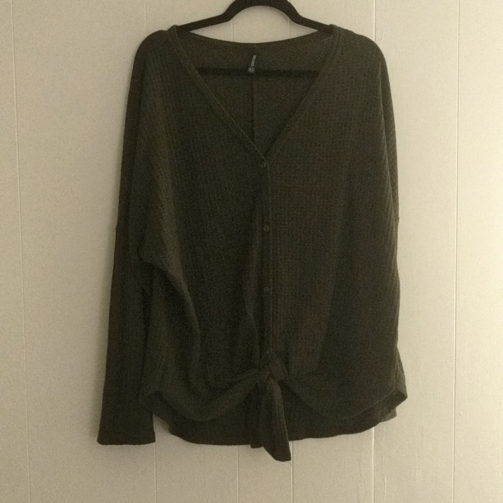 Long sleeve waffle knit shirt